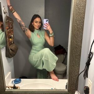 Vintage 70s Handmade (Unbranded) Mint Green Wide Leg Jumpsuit